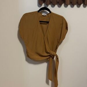 Madewell Gold Yellow Cropped Wrap Blouse Cross Front Top Size Medium